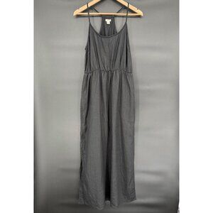 J. Crew Womens Linen Maxi Dress M Black Slightly Sheer Boho Coastal Beach Summer